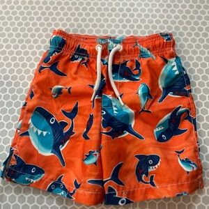 Place Orange Swim Shorts with Blue Shark Print